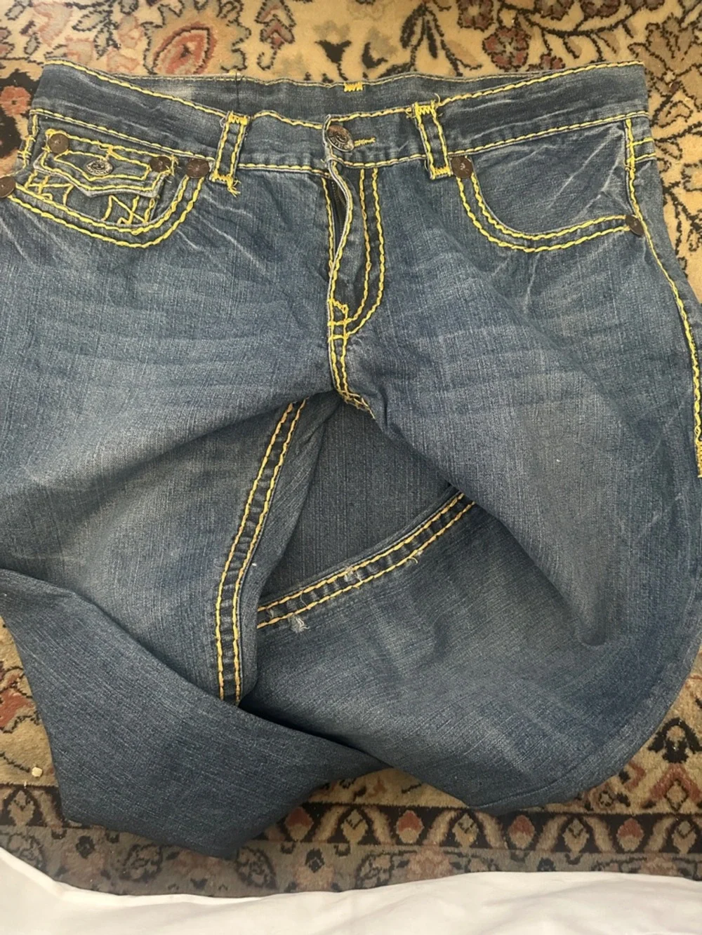 True Religion Billy Super Medium Blue Bootcut Thick Stitch Men’s Jeans Size 38